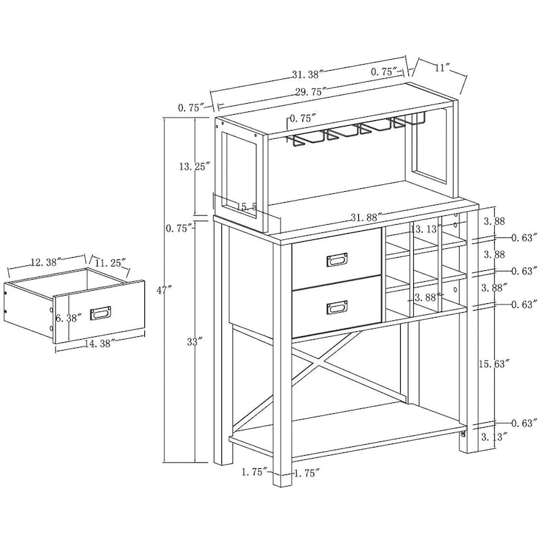 Buffet de bar en bois bleu et blanc avec porte-bouteilles, rangement pour 9 bouteilles