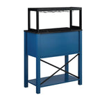 Buffet de bar en bois bleu et blanc avec porte-bouteilles, rangement pour 9 bouteilles