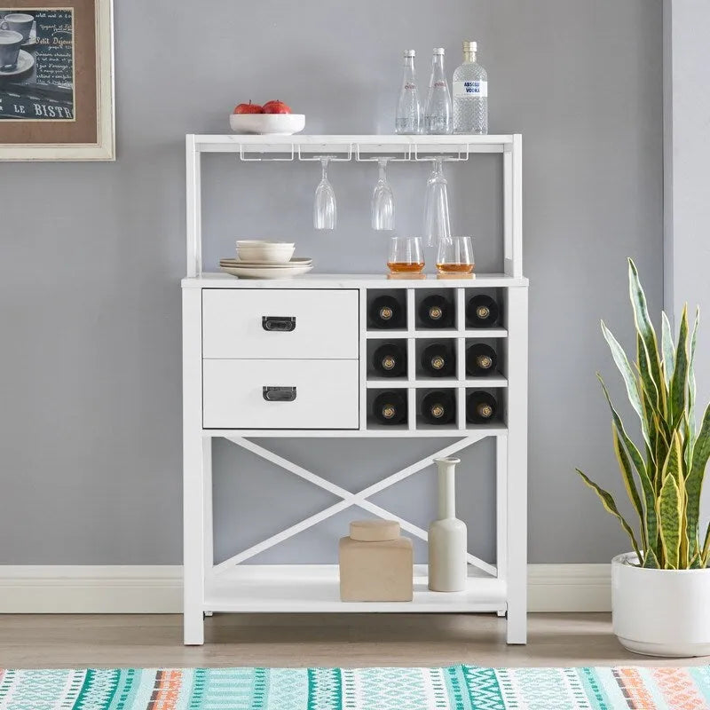 Buffet de bar en bois bleu et blanc avec porte-bouteilles, rangement pour 9 bouteilles