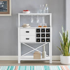 Buffet de bar en bois bleu et blanc avec porte-bouteilles, rangement pour 9 bouteilles