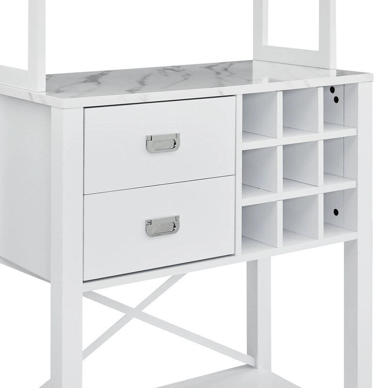 Buffet de bar en bois bleu et blanc avec porte-bouteilles, rangement pour 9 bouteilles