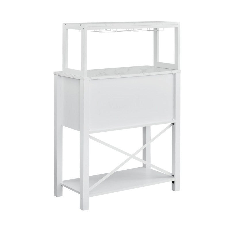 Buffet de bar en bois bleu et blanc avec porte-bouteilles, rangement pour 9 bouteilles