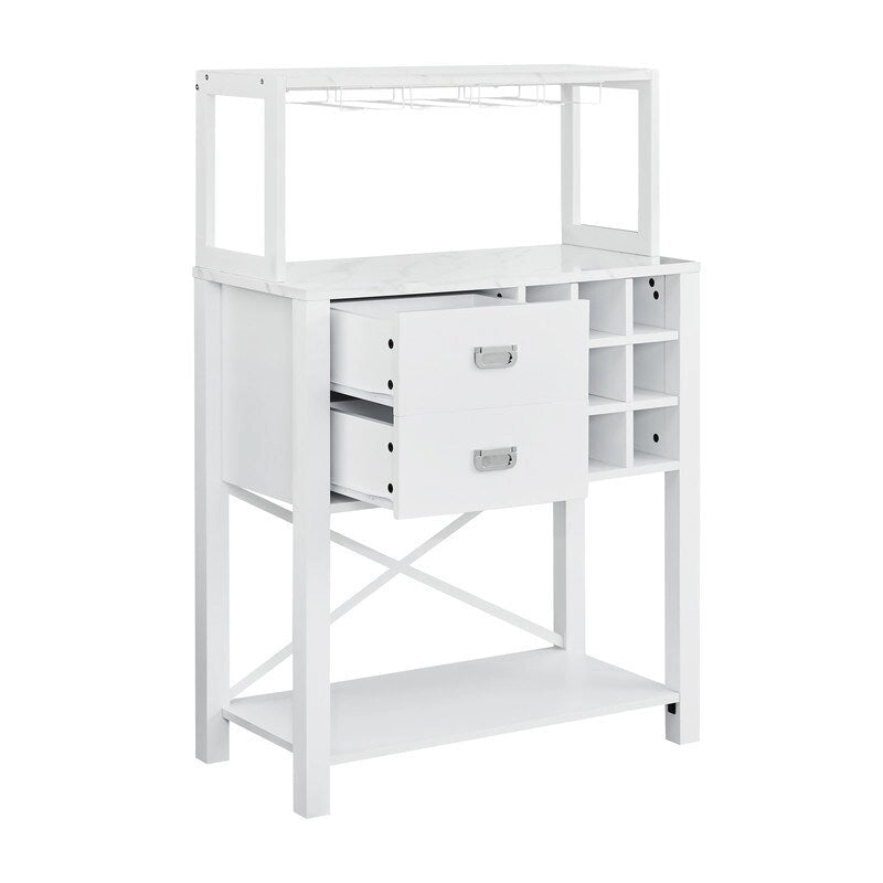 Buffet de bar en bois bleu et blanc avec porte-bouteilles, rangement pour 9 bouteilles