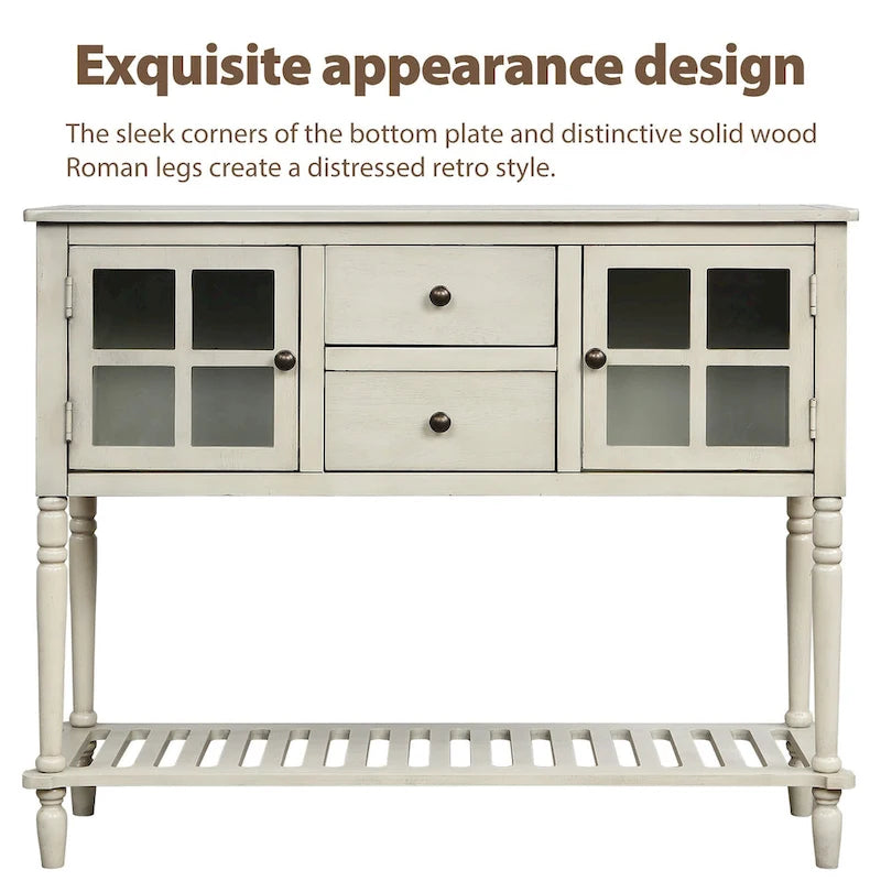 Buffet de ferme antique bleu marine / gris / blanc avec vitrines et tiroirs — Pour 1 espace