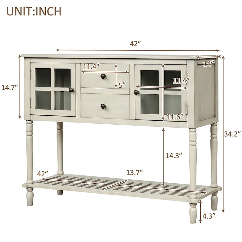 Buffet de ferme antique bleu marine / gris / blanc avec vitrines et tiroirs — Pour 1 espace