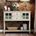 Buffet de ferme antique bleu marine / gris / blanc avec vitrines et tiroirs — Pour 1 espace