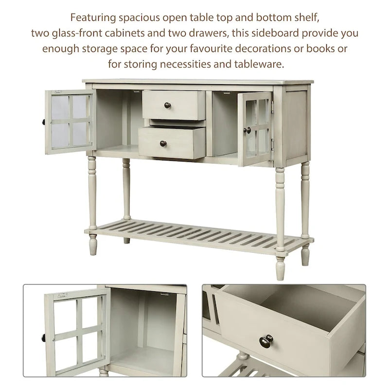Buffet de ferme antique bleu marine / gris / blanc avec vitrines et tiroirs — Pour 1 espace