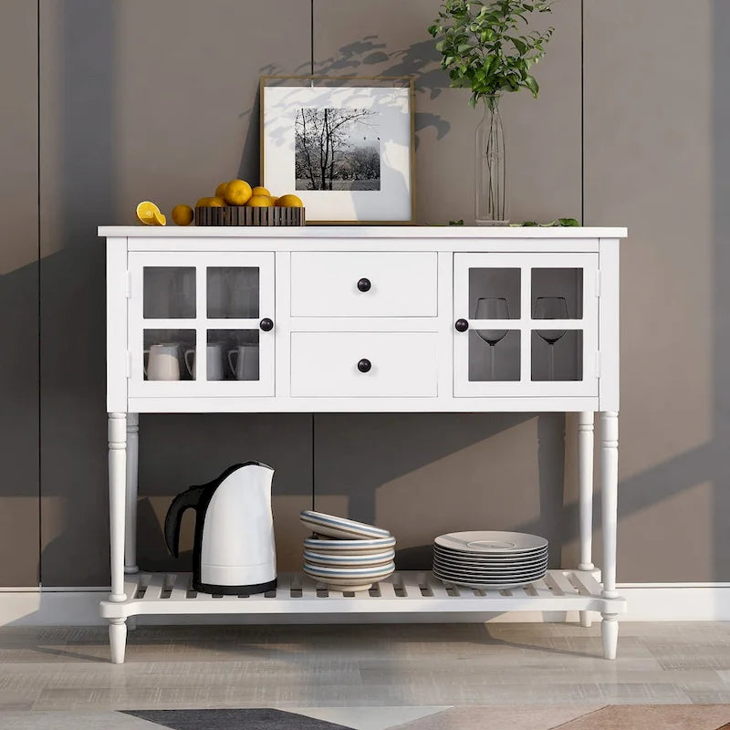 Buffet de ferme antique bleu marine / gris / blanc avec vitrines et tiroirs — Pour 1 espace