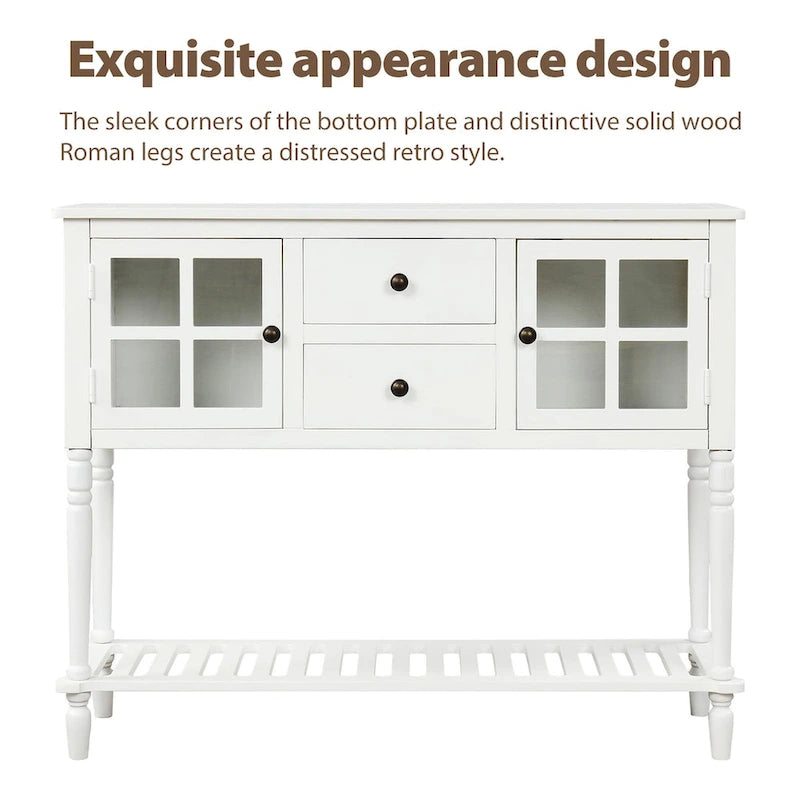 Buffet de ferme antique bleu marine / gris / blanc avec vitrines et tiroirs — Pour 1 espace