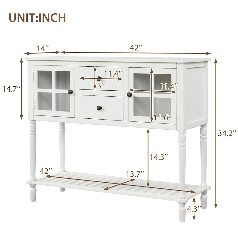 Buffet de ferme antique bleu marine / gris / blanc avec vitrines et tiroirs — Pour 1 espace