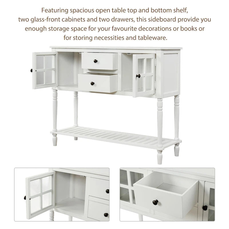 Buffet de ferme antique bleu marine / gris / blanc avec vitrines et tiroirs — Pour 1 espace
