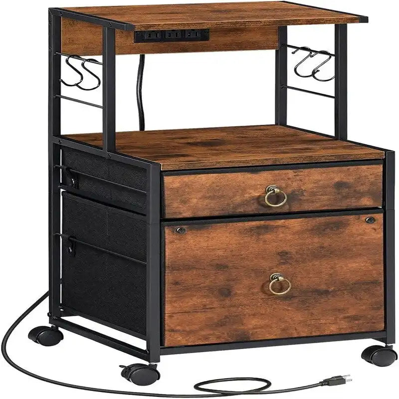 Meuble de classement à 2 tiroirs de style industriel marron rustique