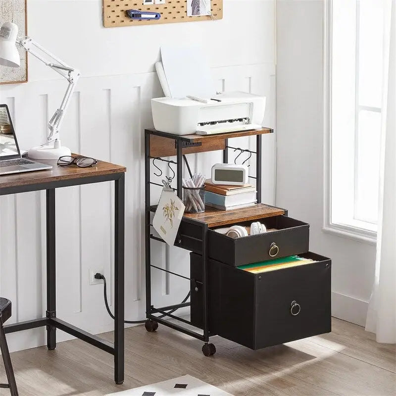 Meuble de classement à 2 tiroirs de style industriel marron rustique