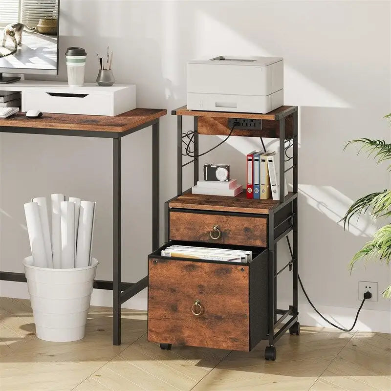 Meuble de classement à 2 tiroirs de style industriel marron rustique