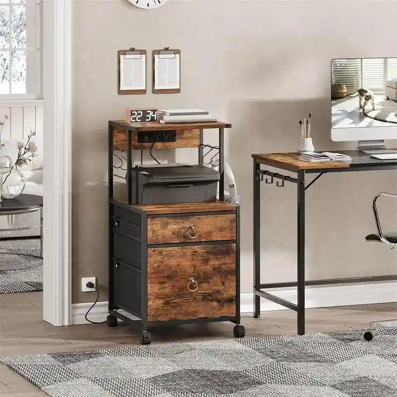 Meuble de classement à 2 tiroirs de style industriel marron rustique