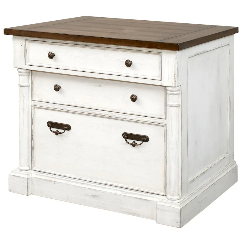 Meuble de rangement latéral rustique blanc vieilli, tiroir de classement juridique/lettre verrouillable, 1 personne