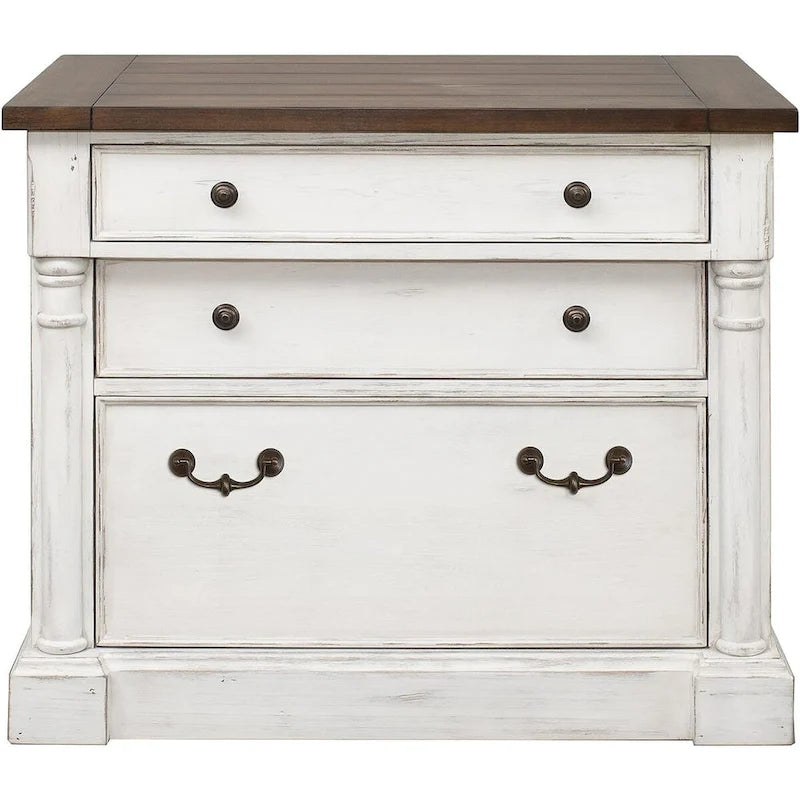 Meuble de rangement latéral rustique blanc vieilli, tiroir de classement juridique/lettre verrouillable, 1 personne