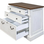 Meuble de rangement latéral rustique blanc vieilli, tiroir de classement juridique/lettre verrouillable, 1 personne