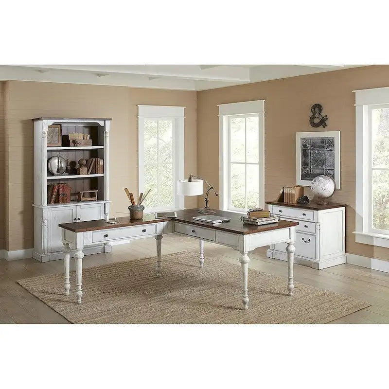 Meuble de rangement latéral rustique blanc vieilli, tiroir de classement juridique/lettre verrouillable, 1 personne