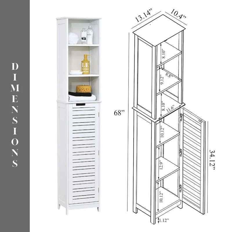 Meuble de rangement de salle de bain mince poli blanc, 1 personne, 35,3 cm L x 26,4 cm l x 172,7 cm H