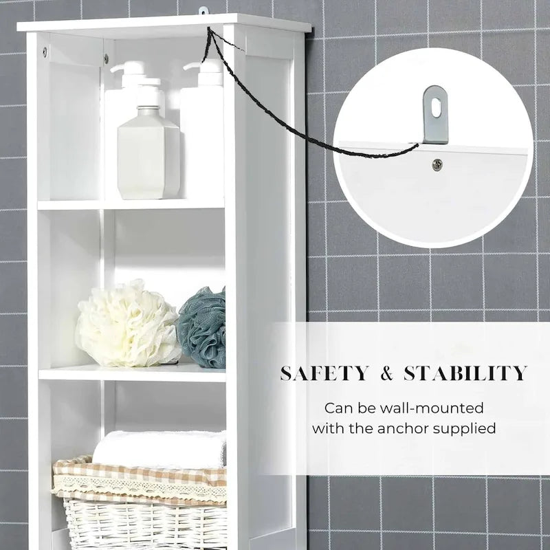 Meuble de rangement de salle de bain mince poli blanc, 1 personne, 35,3 cm L x 26,4 cm l x 172,7 cm H
