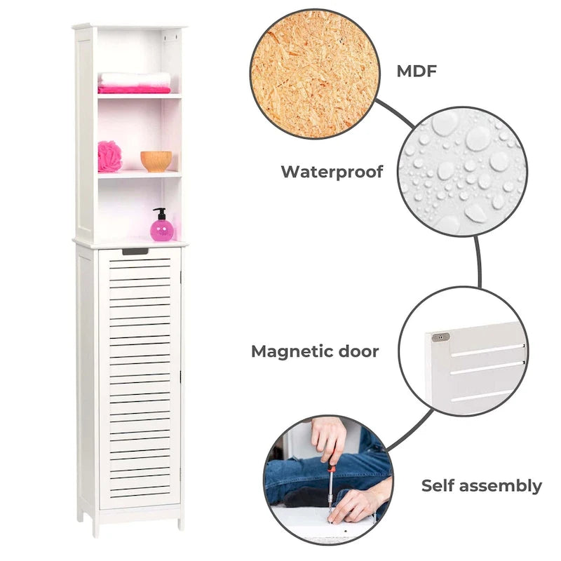 Meuble de rangement de salle de bain mince poli blanc, 1 personne, 35,3 cm L x 26,4 cm l x 172,7 cm H
