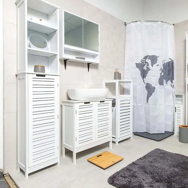 Meuble de rangement de salle de bain mince poli blanc, 1 personne, 35,3 cm L x 26,4 cm l x 172,7 cm H