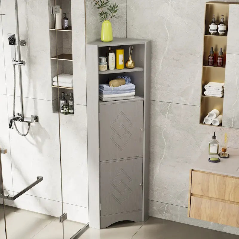 Meuble de rangement d'angle gris/blanc avec étagères réglables, pour 1