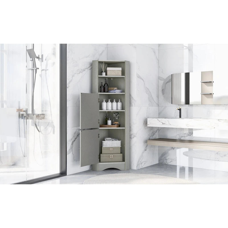 Meuble de rangement d'angle gris/blanc avec étagères réglables, pour 1