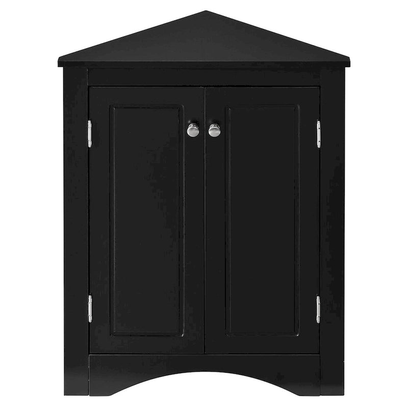 Meuble d'angle triangulaire bleu / chêne / blanc / noir avec étagères réglables, autoportant, 2 étagères