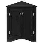 Meuble d'angle triangulaire bleu / chêne / blanc / noir avec étagères réglables, autoportant, 2 étagères