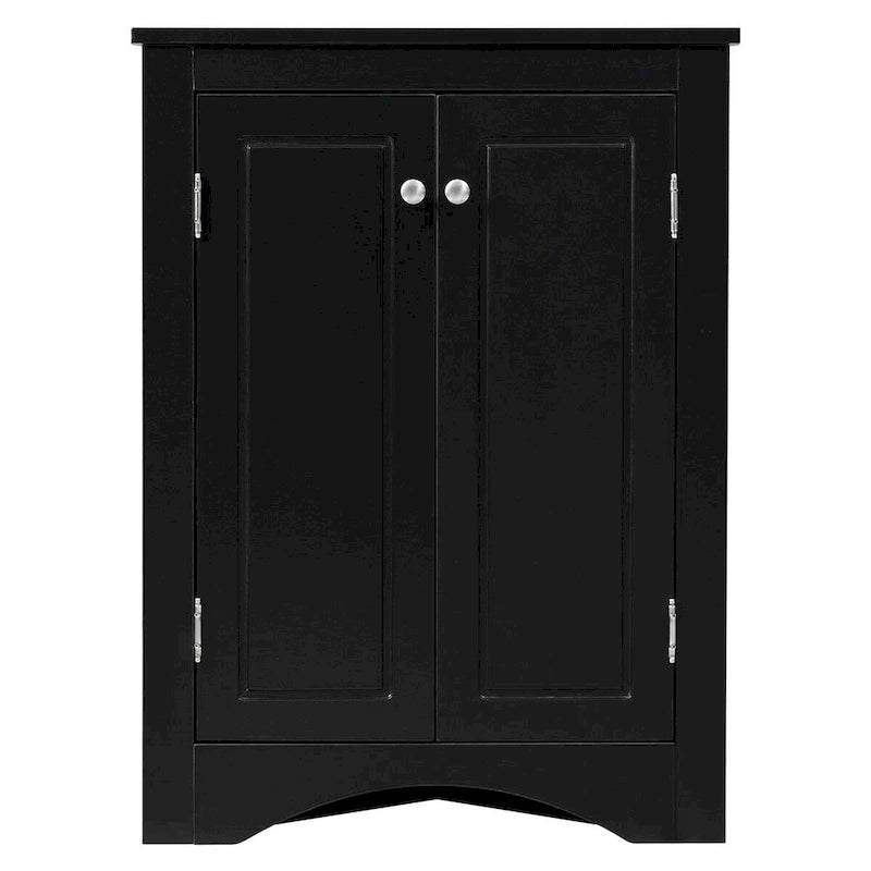 Meuble d'angle triangulaire bleu / chêne / blanc / noir avec étagères réglables, autoportant, 2 étagères
