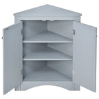 Meuble d'angle triangulaire bleu / chêne / blanc / noir avec étagères réglables, autoportant, 2 étagères