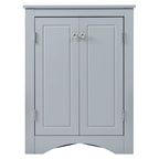 Meuble d'angle triangulaire bleu / chêne / blanc / noir avec étagères réglables, autoportant, 2 étagères