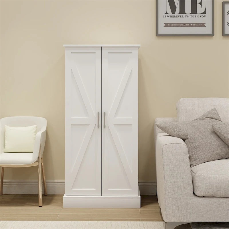 Meuble de rangement blanc autonome avec lumière LED, 2 portes, 10 compartiments