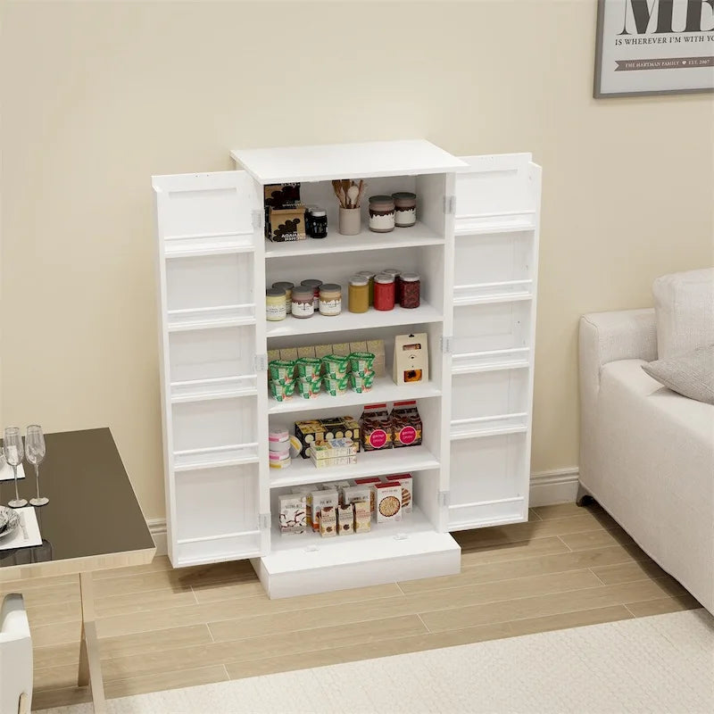 Meuble de rangement blanc autonome avec lumière LED, 2 portes, 10 compartiments