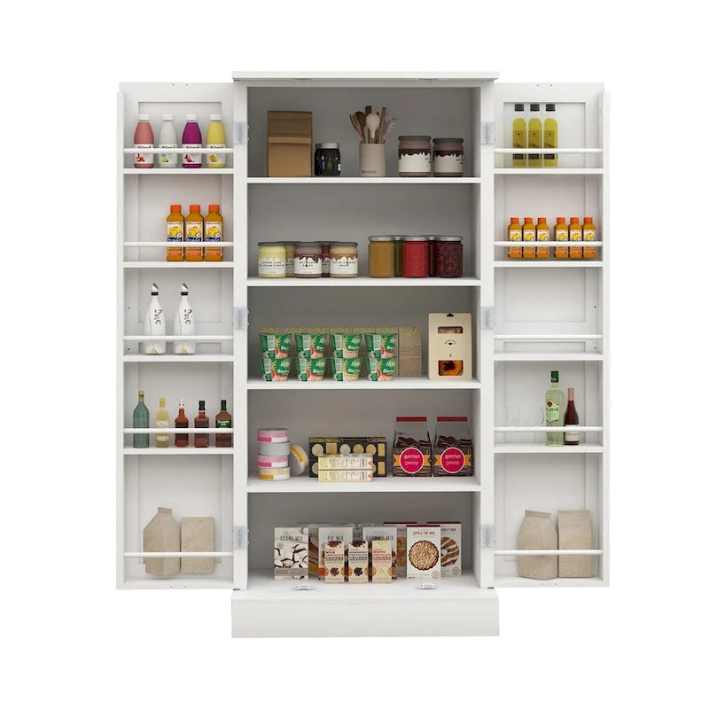 Meuble de rangement blanc autonome avec lumière LED, 2 portes, 10 compartiments