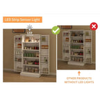 Meuble de rangement blanc autonome avec lumière LED, 2 portes, 10 compartiments