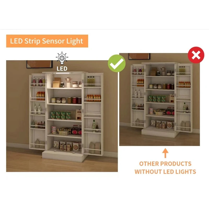 Meuble de rangement blanc autonome avec lumière LED, 2 portes, 10 compartiments