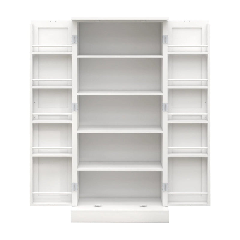 Meuble de rangement blanc autonome avec lumière LED, 2 portes, 10 compartiments