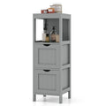Meuble de Rangement au Sol pour Salle de Bain, Gris / Marron / Blanc, 2 Tiroirs, Montage par 1 Personne