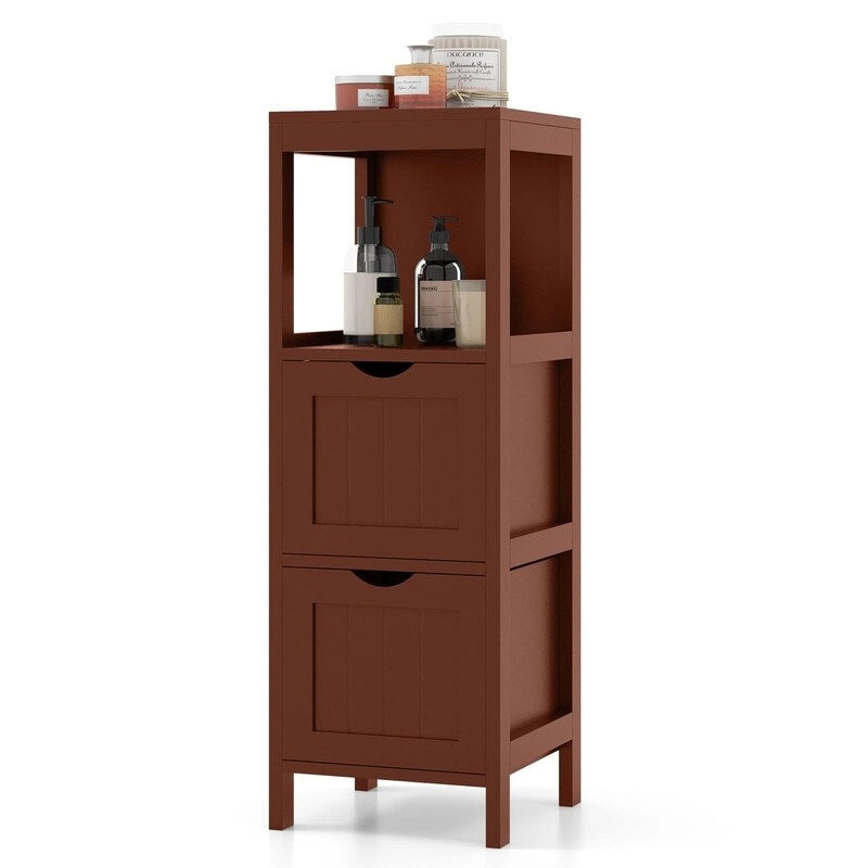 Meuble de Rangement au Sol pour Salle de Bain, Gris / Marron / Blanc, 2 Tiroirs, Montage par 1 Personne
