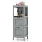 Meuble de Rangement au Sol pour Salle de Bain, Gris / Marron / Blanc, 2 Tiroirs, Montage par 1 Personne