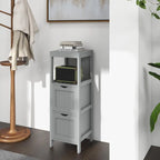 Meuble de Rangement au Sol pour Salle de Bain, Gris / Marron / Blanc, 2 Tiroirs, Montage par 1 Personne