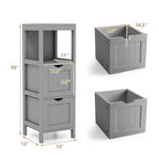 Meuble de Rangement au Sol pour Salle de Bain, Gris / Marron / Blanc, 2 Tiroirs, Montage par 1 Personne
