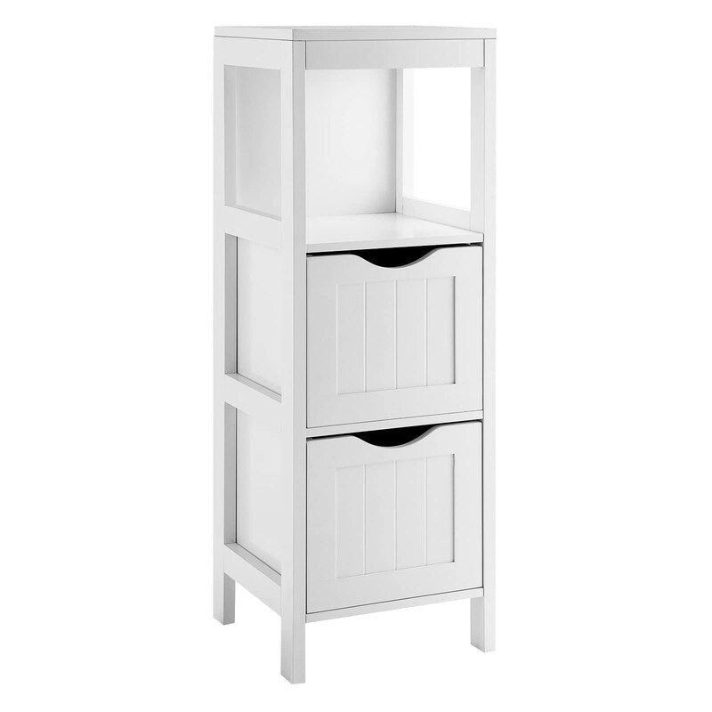 Meuble de Rangement au Sol pour Salle de Bain, Gris / Marron / Blanc, 2 Tiroirs, Montage par 1 Personne