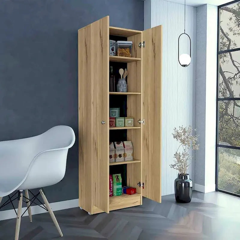 Armoire de rangement autoportante avec 10 étagères Blanche / Noire / Chêne