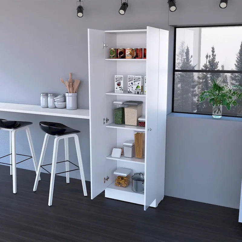 Armoire de rangement autoportante avec 10 étagères Blanche / Noire / Chêne
