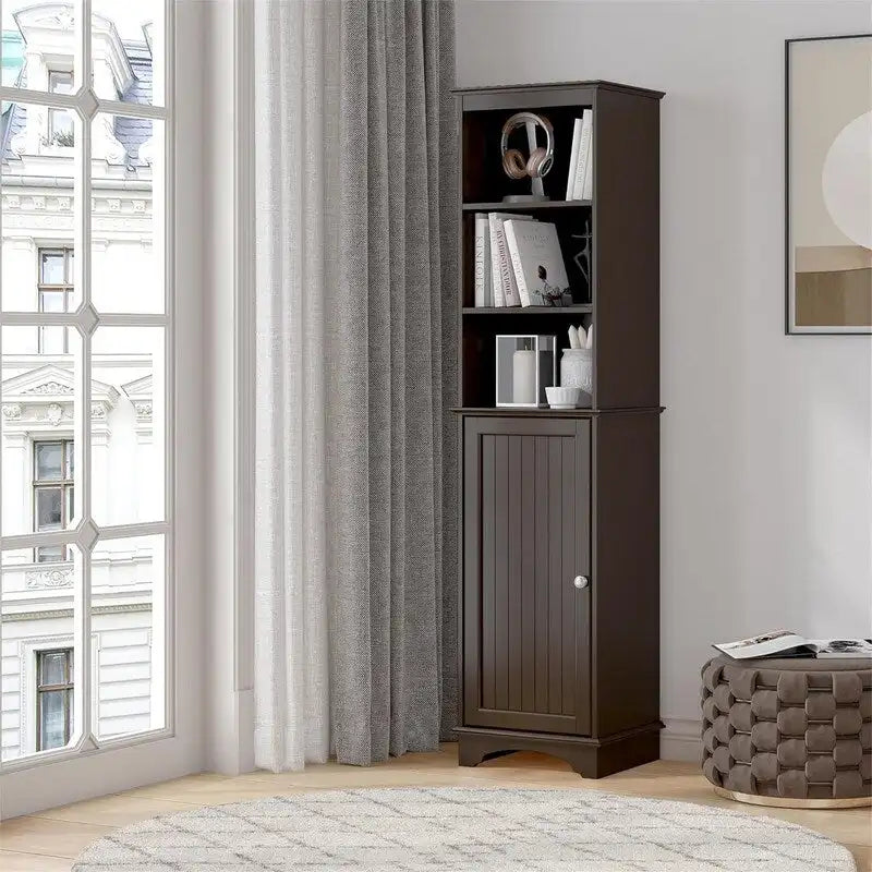 Meuble colonne de salle de bain / espresso autoportant — 3 étagères ouvertes, simple