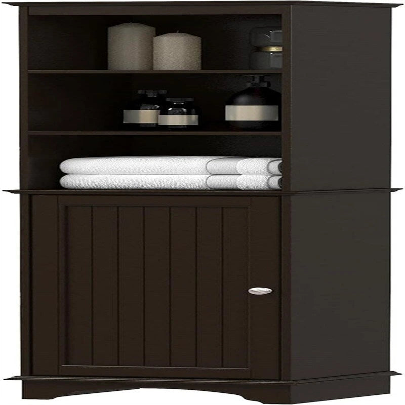 Meuble colonne de salle de bain / espresso autoportant — 3 étagères ouvertes, simple